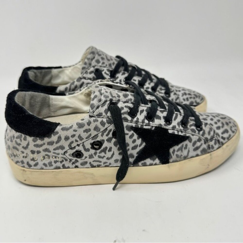 Authentic Golden Goose Grey Suede Leopard Print Sneakers size 38/ 8US